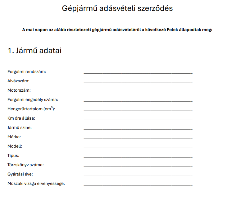 Gépjármű adásvételi szerződés minta letöltés
